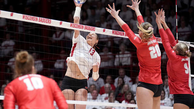 Wisconsin outside hitter Sarah Franklin (13) is shown during their volleyball match against Ohio State Wednesday, October 18, 2023 at the UW Field House in Madison, Wisconsin.